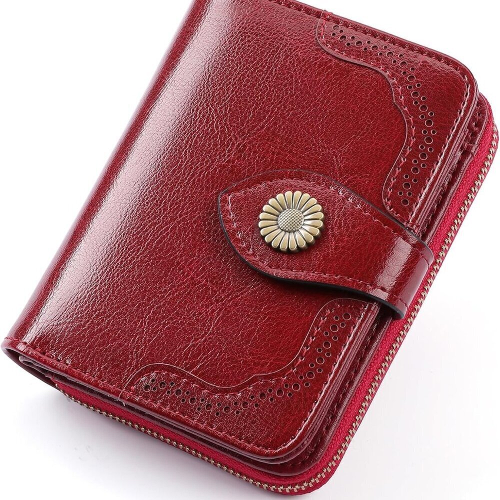 Womenβs Leather RFID Wallet Compact with Card Slots Coin Pocket Zipper